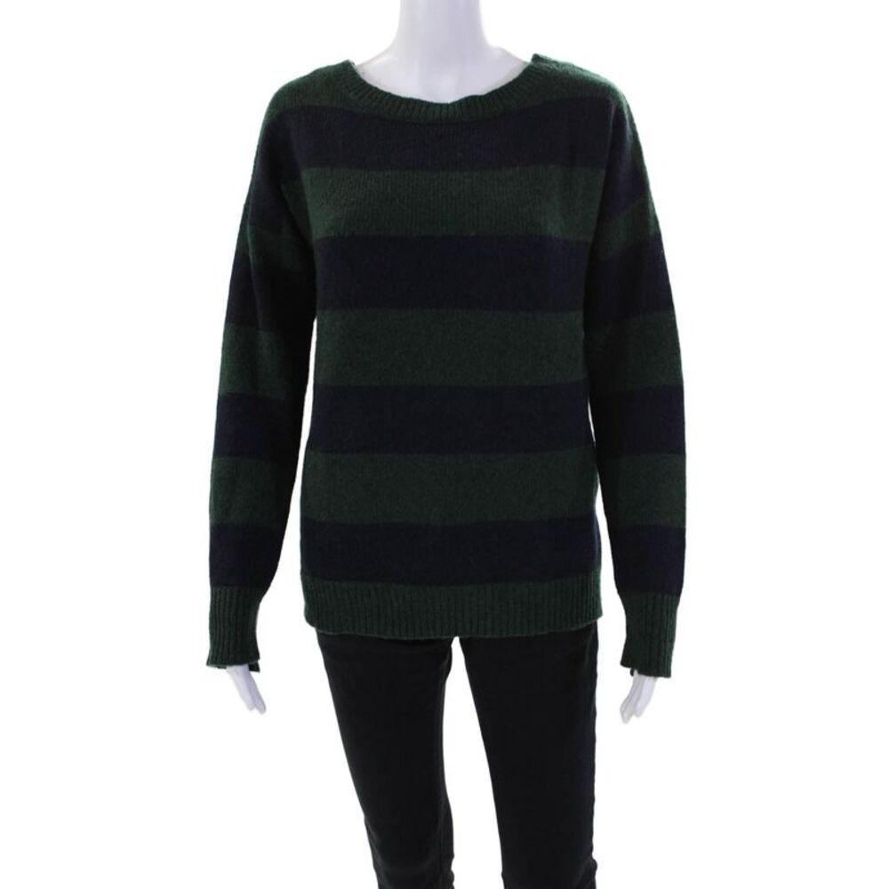 ALC Womens Long Sleeve Scoop Neck Striped Sweater Green Navy Wool Size XS
